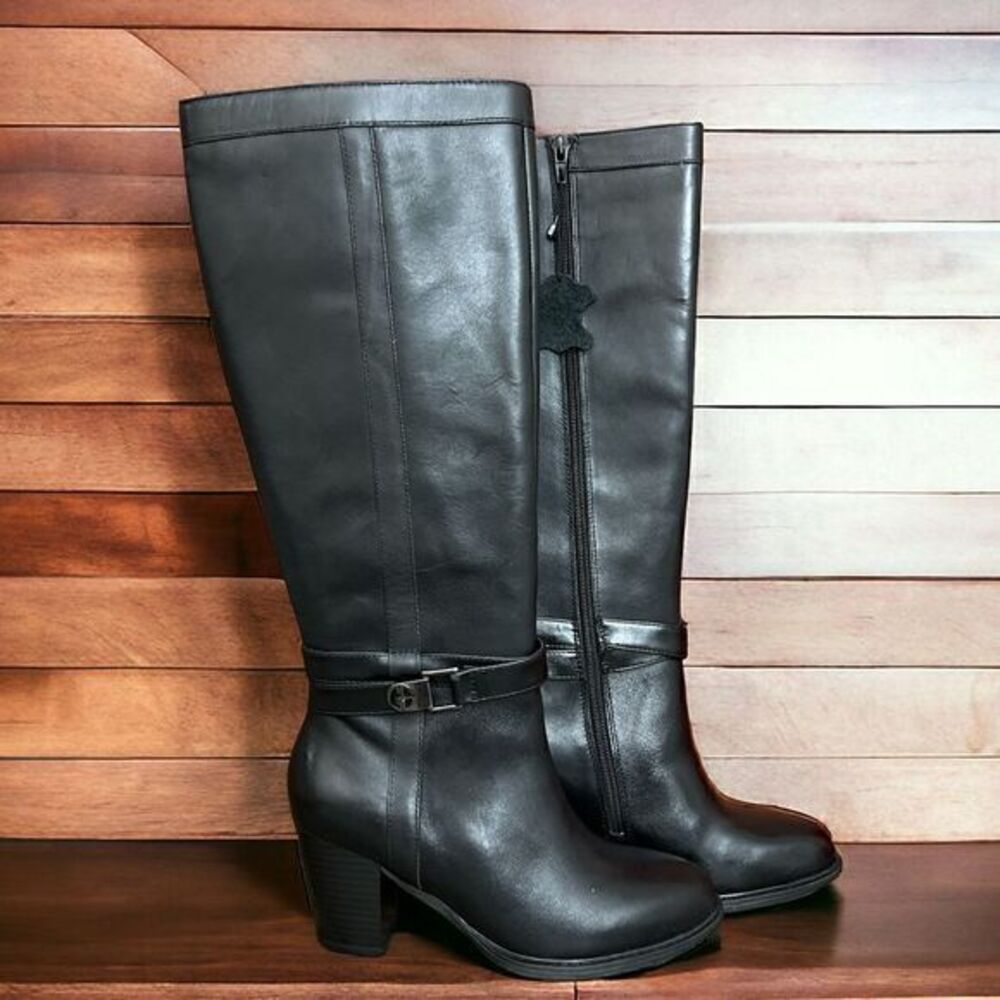 Gianni Bernini Black Leather Boots Rosario Heels Memory Foam Size 6.5 New